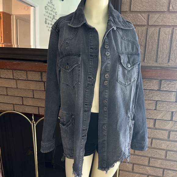 Free People Charcoal Denim Jacket oversized - Picture 4 of 11